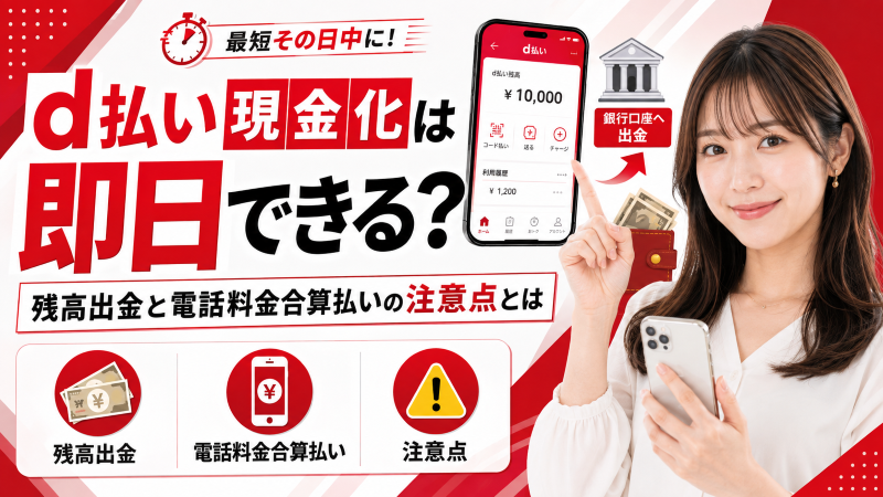 d払い現金化は即日できる？残高出金と電話料金合算払いの注意点とは