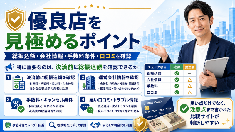 クレジットカード現金化優良店を見極めるポイント