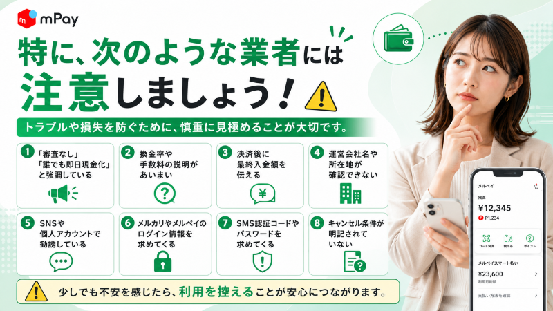 メルペイ現金化で注意したい業者