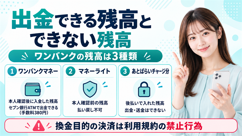 ワンバンクで出金できる残高とできない残高