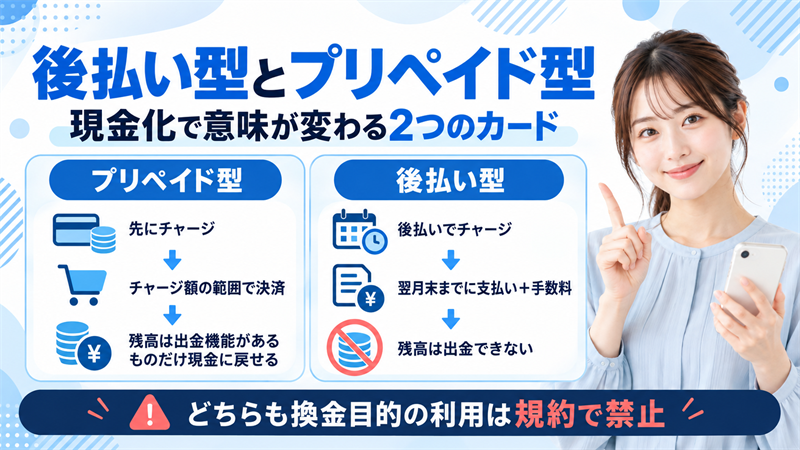 後払い型とプリペイド型で現金化の意味が変わる2つのバーチャルカード